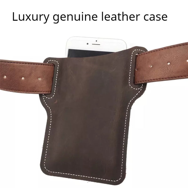 Vintage Genuine Leather Cellphone Loop Holster Case Mens Belt Waist Bag Phone Case Phone Wallet Pouch for Samsung for IPhone