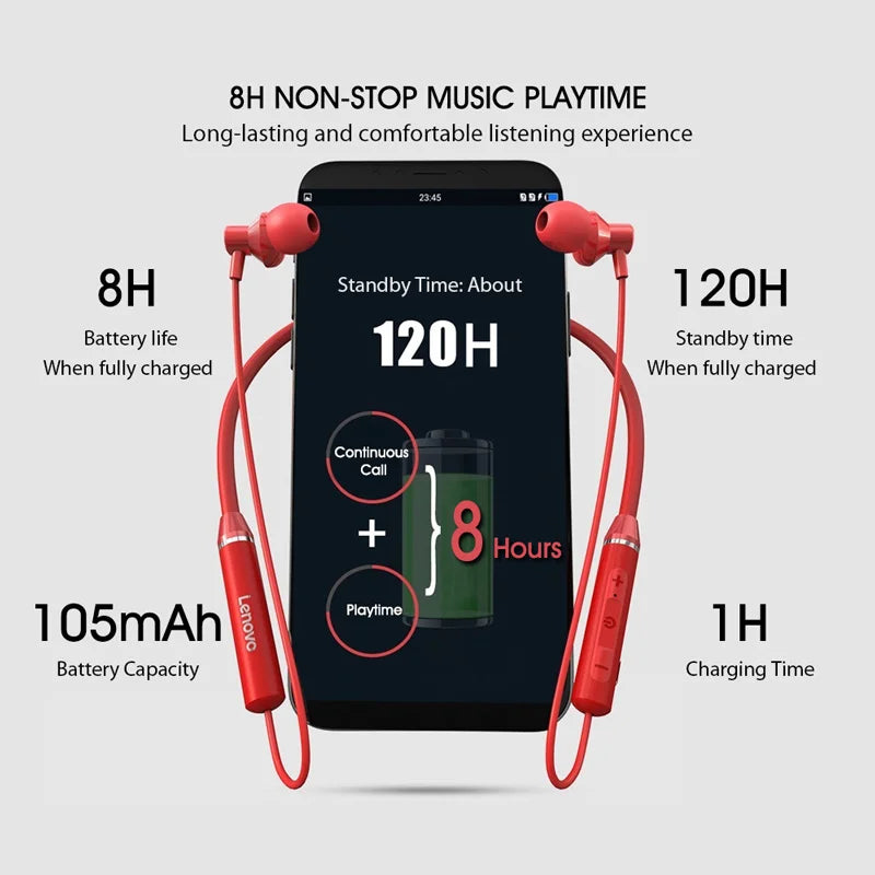 Original Lenovo HE05 Bluetooth 5.0 Wireless Headset Magnetic Neckband Sports Running Earphone Earplug Waterproof Noise Canceling