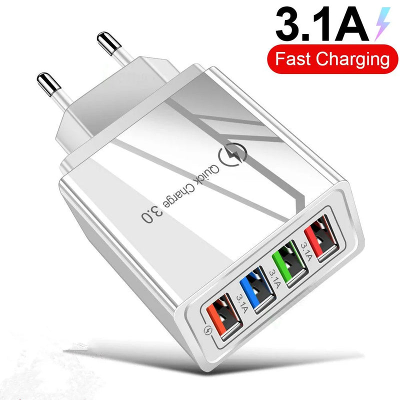 4 USB Charger Quick Charge 3.0 4.0 Port Fast Charging Wall Adapter For iPhone 12 11 X Xiaomi Samsung Mobile Phone Charger QC 3.0