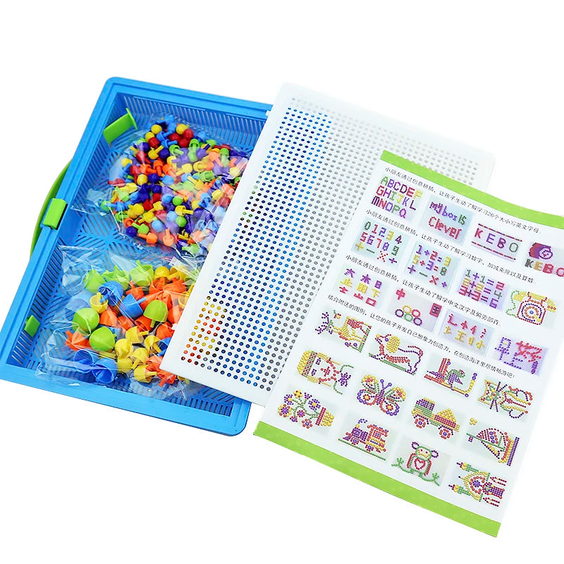 296PCS Mushroom Nail DIY Handmade Toys Children's Montessori Educational Toys Intelligent 3D Puzzle Game Jigsaw Board Gifts