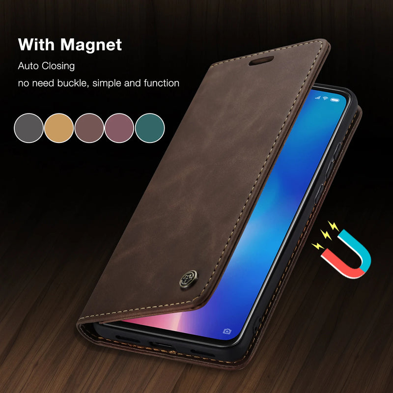 CaseMe Leather Case For Xiaomi Mi9 Mi9T 10T Lite 5G Magnetic Phone Wallet for Redmi Note 8 Luxury Flip Cover K20 10 CC9 Pro