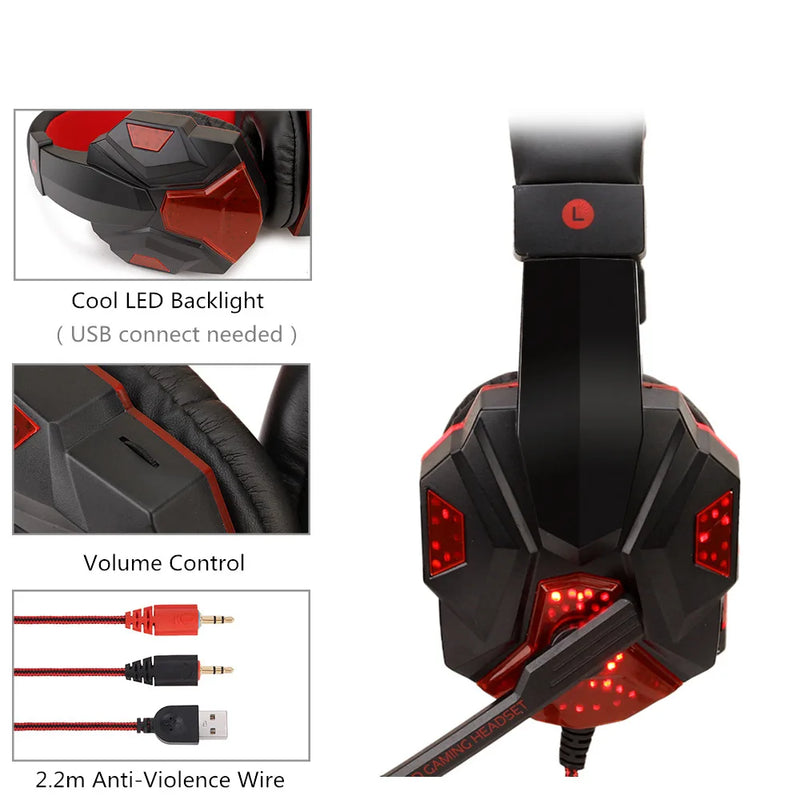 Professional Bass Stereo Gamer Wired Headphones PS4 X BOX Headset With Led Light Microphone For Computer Laptop