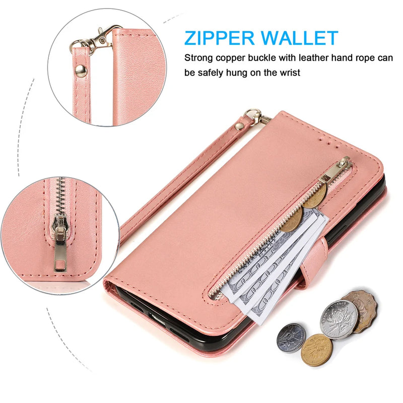 Luxury Zipper Wallet Flip Leather Case For Samsung Galaxy J3 J5 J7 Pro A5 2017 J4 J6 A6 A7 A8 Plus 2018 Magnet Card Phone Cover