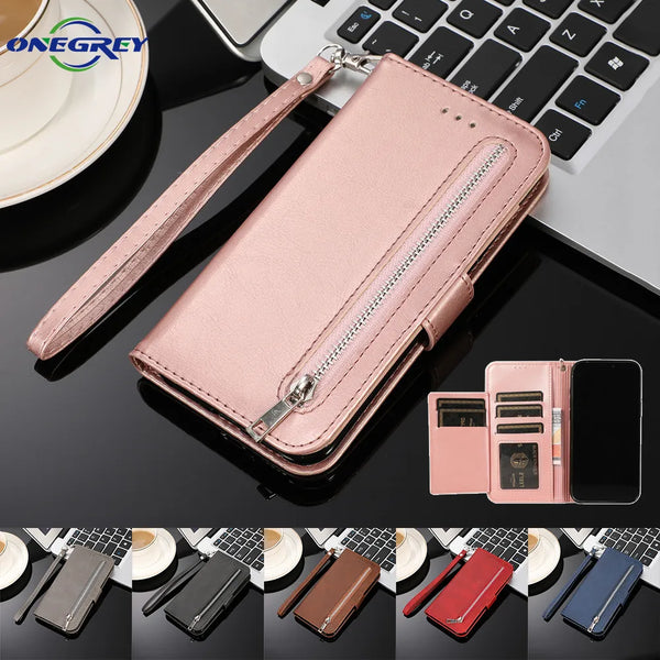 Luxury Zipper Wallet Flip Leather Case For Samsung Galaxy J3 J5 J7 Pro A5 2017 J4 J6 A6 A7 A8 Plus 2018 Magnet Card Phone Cover