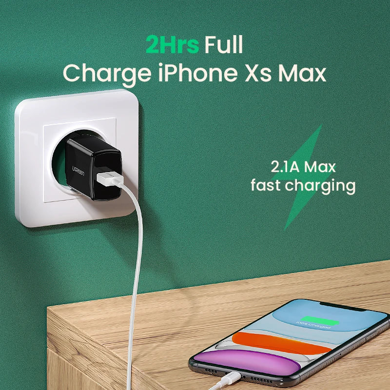 Ugreen 5V 2.1A USB Charger for iPhone 14 13 12 pro max X 8 Fast Wall Charger Adapter for Samsung S21 Xiaomi Redmi Phone Charger