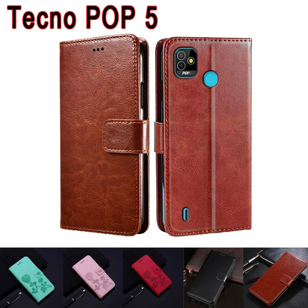 POP 5 Book Leather Phone Case For Tecno POP 5 Cover Flip Wallet Stand Magnetic Card Etui  On For Tecno POP5 Case Coque Funda Bag
