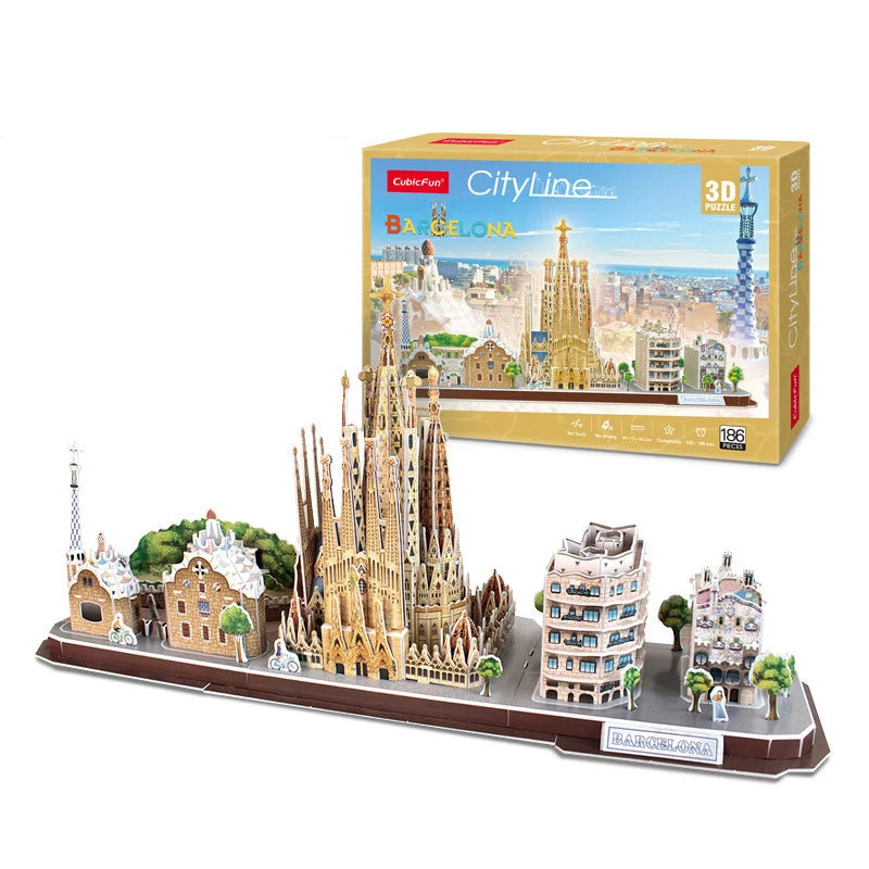 3D Puzzle Game DIY Toy Paper Miniature Model City London Paris New York Moscow Famous Building Assemble Game Toys For Kids Gifts