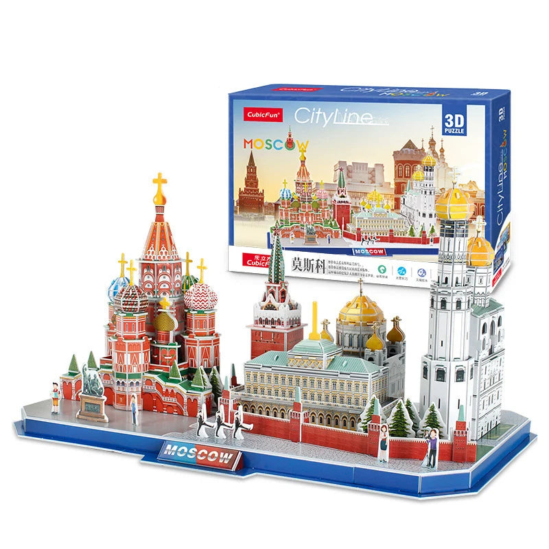 3D Puzzle Game DIY Toy Paper Miniature Model City London Paris New York Moscow Famous Building Assemble Game Toys For Kids Gifts