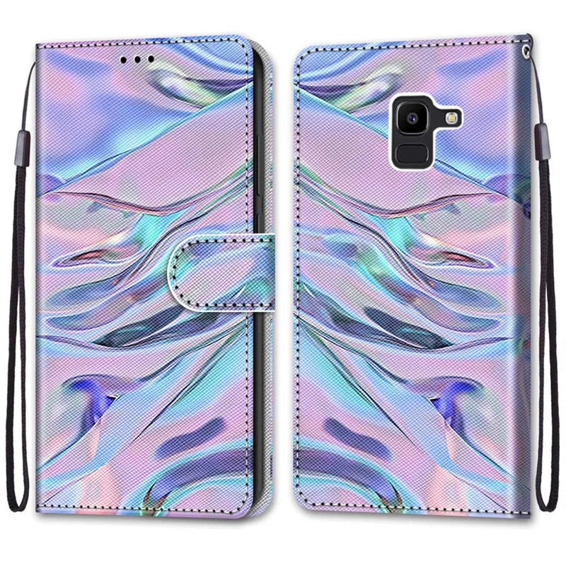 Leather Wallet Case For Samsung Galaxy J6 Plus Flip Cover Funda For Samsung J6 Prime J600 2018 Painted Animal Case Phone Bags