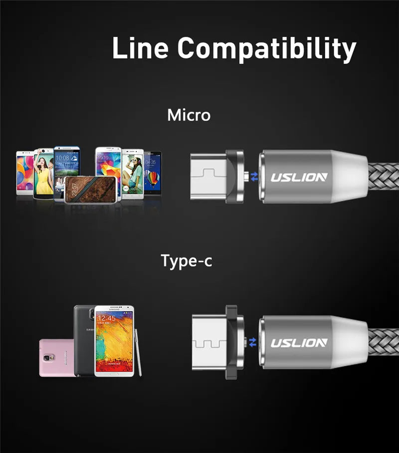 USLION 3M Magnetic Micro USB Cable For Samsung S10 Type-c Charging Charge Magnet Charger Adapter USB Type C Mobile Phone Cables