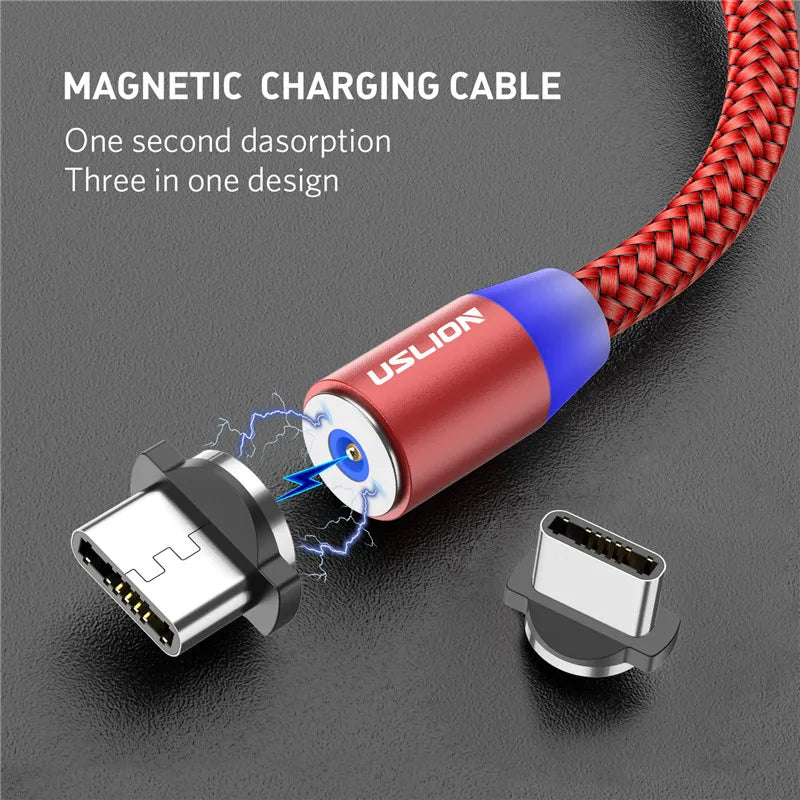 USLION 3M Magnetic Micro USB Cable For Samsung S10 Type-c Charging Charge Magnet Charger Adapter USB Type C Mobile Phone Cables