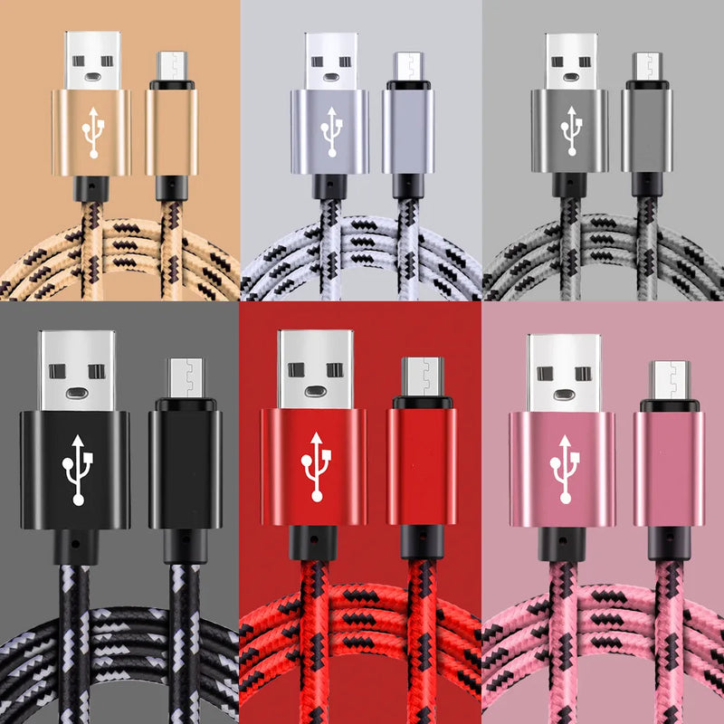 2.4A Micro USB Cable Fast Data Sync Charger Cable For Samsung Xiaomi Huawei Android Microusb Nylon Braided Mobile Phone Cables