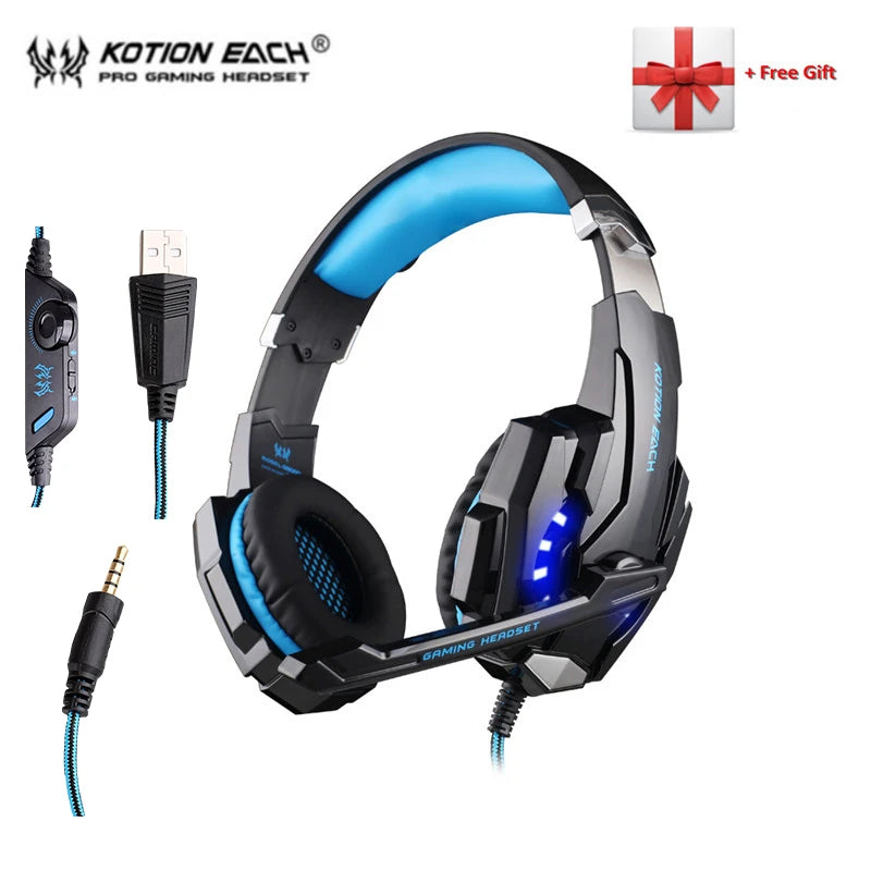 KOTION EACH G2000 G9000 Gaming Headphones Gamer Earphone Stereo Deep Bass Wired Headset with Mic LED Light for PC PS4 X-BOX