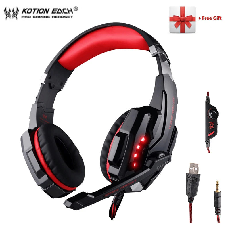 KOTION EACH G2000 G9000 Gaming Headphones Gamer Earphone Stereo Deep Bass Wired Headset with Mic LED Light for PC PS4 X-BOX