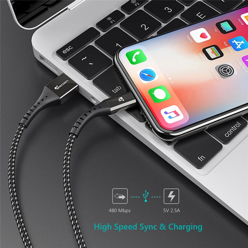 TIEGEM USB Cable For iPhone 13 12 11 Pro Max X XR XS 8 7 6s 6 iPad Fast Data Charging Charger USB Wire Cord Mobile Phone Cables