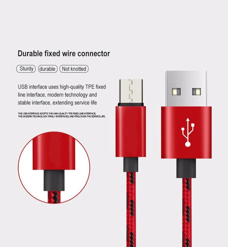 Micro USB Cable 0.25m 1m 2m 3m Type USB C Fast Charging Mobile Phone Cables Data charger For Samsung S8 S9 Xiaomi Tablet Cable