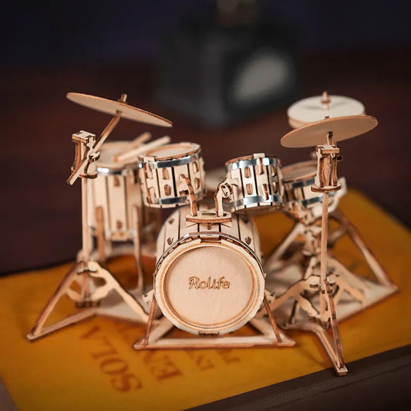 Robotime Rolife 3D Wooden Puzzle Games Saxophone Drum kit Accordion Cello Model Toys for Children Kids Birthday Gifts