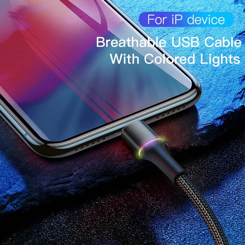 Baseus LED USB Cable For iPhone 13 12 11 Pro Xs Max X Xr 8 7 6 Fast Charging Charger Mobile Phone Data Cable For iPad Wire Cord