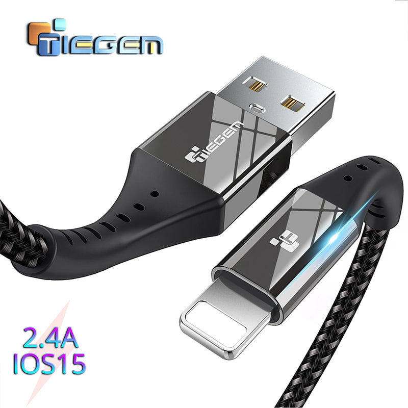 TIEGEM USB Cable For iPhone 13 12 11 Pro Max X XR XS 8 7 6s 6 iPad Fast Data Charging Charger USB Wire Cord Mobile Phone Cables