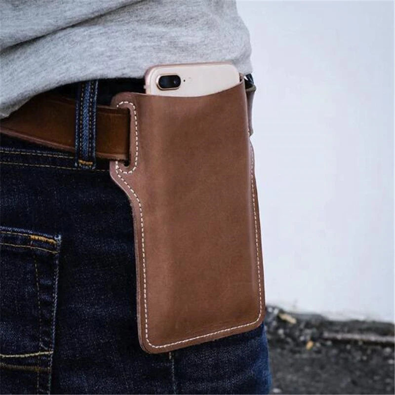 Vintage Genuine Leather Cellphone Loop Holster Case Mens Belt Waist Bag Phone Case Phone Wallet Pouch for Samsung for IPhone