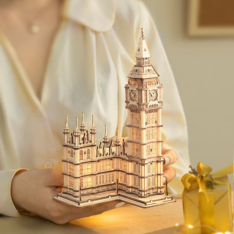 Robotime 3D Wooden Puzzle Game Big Ben Tower Bridge Pagoda Building Model Toys For Children Kids Birthday Gift