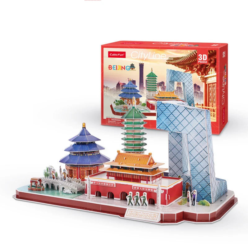 3D Puzzle Game DIY Toy Paper Miniature Model City London Paris New York Moscow Famous Building Assemble Game Toys For Kids Gifts