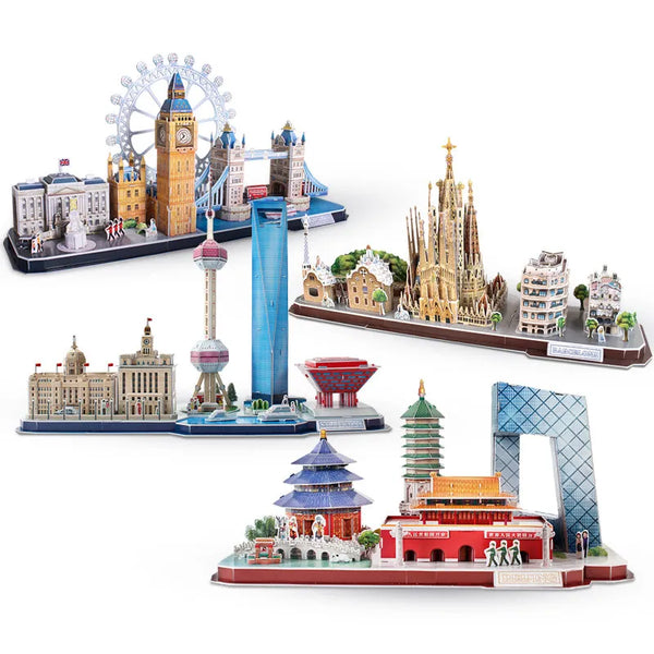 3D Puzzle Game DIY Toy Paper Miniature Model City London Paris New York Moscow Famous Building Assemble Game Toys For Kids Gifts