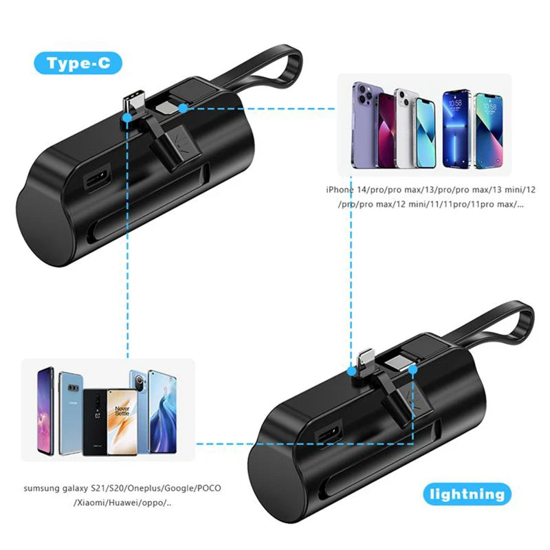 Power Bank 10000mAh Built in Cable IOS Type-C Mini External Battery Portable Charger Spare Power Banks For iPhone Samsung Xiaomi