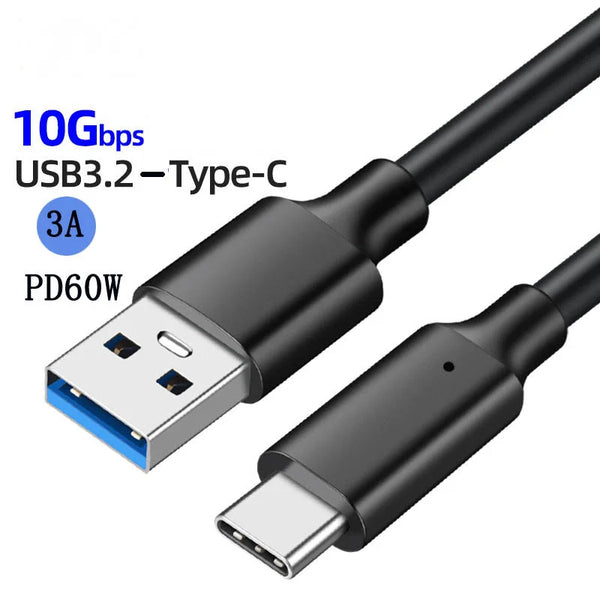 USB 3.2 to Type C Cable Data Transmission High Speed for Xiaomi Redmi Samsung USBC Cable Fast Charging Mobile Phone Charger Cord