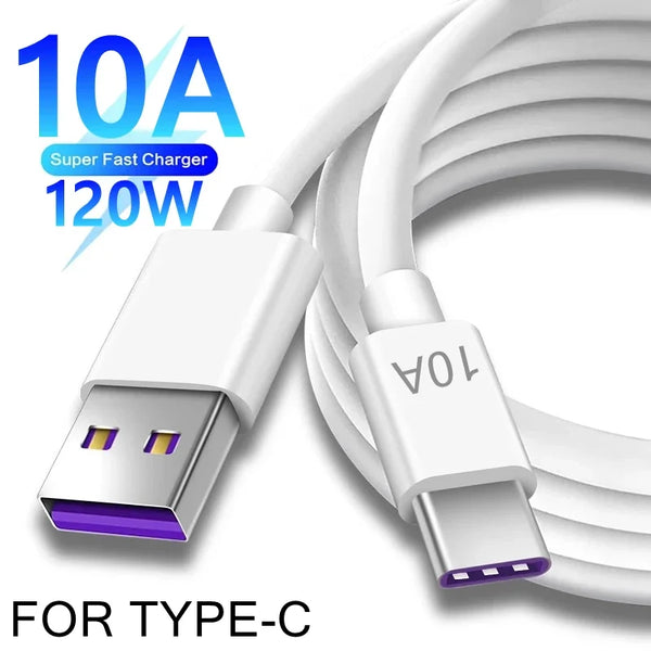 120W 10A Type C Type-C Quick Charging Cable for Samsung Xiaomi Huawei USB C Mobile Phone Data Cord Super Fast Charge Data Cable