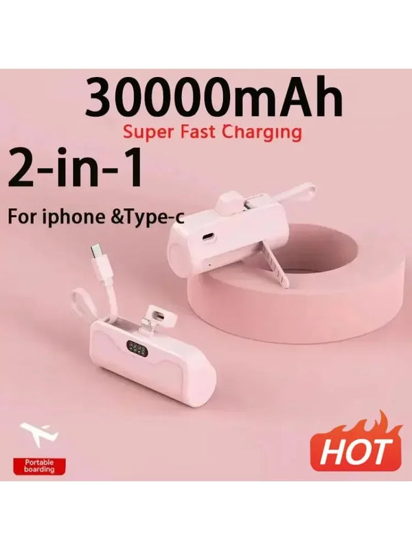 Power Bank 30000mAh Built in Cable Mini PowerBank External Battery Portable Charger For iPhone Samsung Xiaomi Spare Power Banks