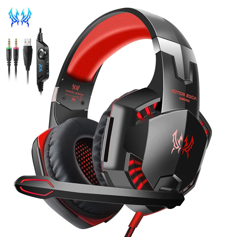 KOTION EACH G2000 Gaming Headset Deep Bass Stereo Wired Computer LED Illuminated Headphone with microphone for PS4 XBOX PC Gamer