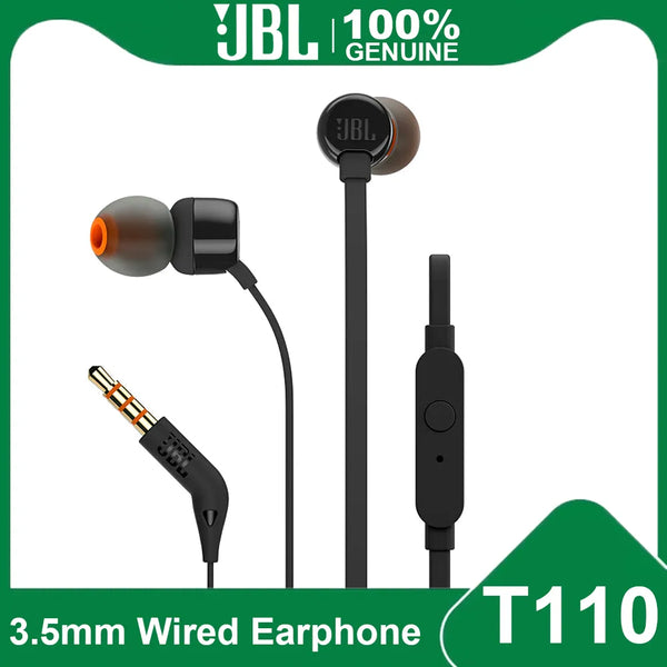 JBL T110 3.5mm Wired Earphones TUNE 110 Stereo Earbuds Pure Bass Earphones Sports Headset In-line Control Handsfree with Mic