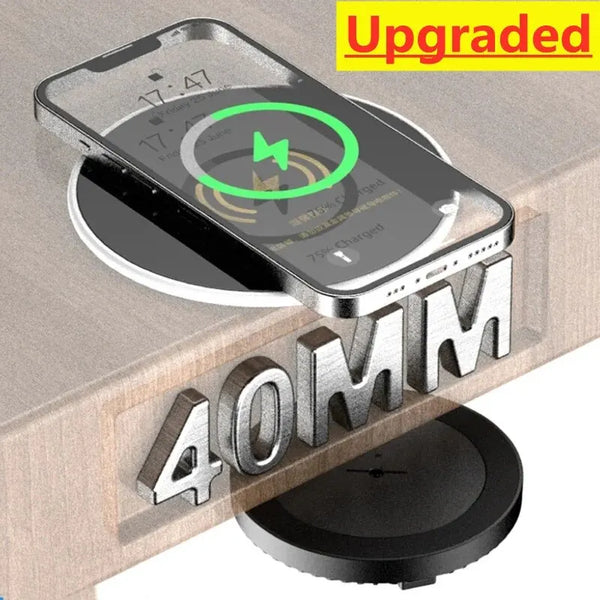 Wireless Charger Pad Stand 40MM Long Distance Invisible Hidden Under Desk Phone Induction Fast Wireless Charging Station Dock