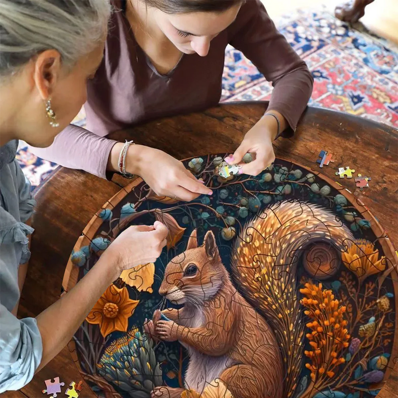 Animals Wooden Puzzles Squirrel Wood Toy Irregular Shape 3D Jigsaw DIY Crafts Family Interactive Games For Adults Kids Gifts