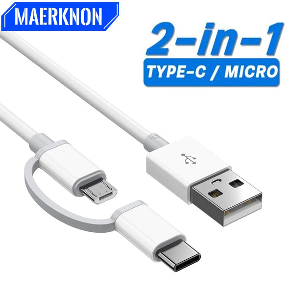 0.50m 1.2m 2m 2-in-1 Data Cable Micro USB Type C Data Adapter Mobile Phone Fast Charging Cable For Xiaomi Samsung Android Phone