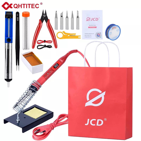 JCD 908U 80W Soldering Iron Kit Adjustable Temperature Lighting Multi-function Button Soldering Set For Electronic welding tools