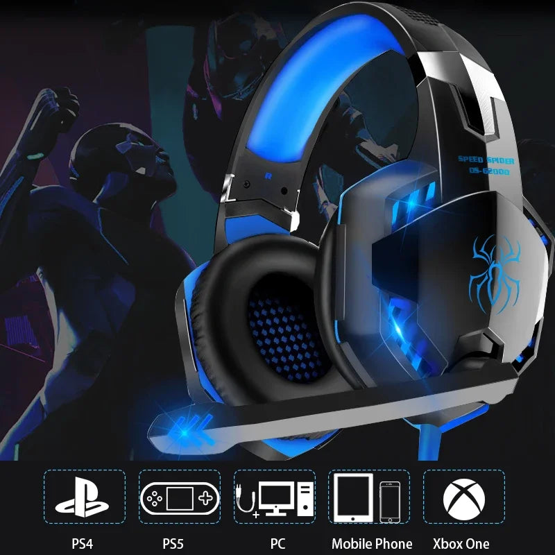 G2000 Gaming Headsets Big Headphones with Light Mic Stereo Earphones Deep Bass for PC Computer Gamer Laptop PS4 New X-BOX