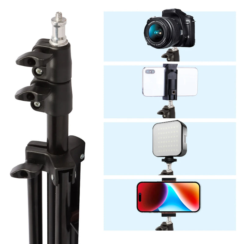 200cm Light Stand Aluminum Portable Photography Selfie Tripod with 1/4 Screw for LED Ring Lamp Softbox Phone Camera