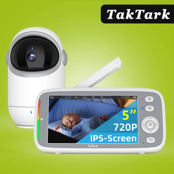 5 Inch Video Baby Monitor 720P With Pan Tilt Zoom Surveillance Camera Two Way Intercom Auto Night Vision IPS Screen Babe Nanny