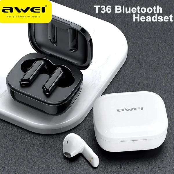 Awei T36 Wireless Bluetooth Earbuds Waterproof Earphones with Mic Touch Control TWS Headset Long Standby Time For All Phone