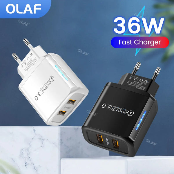 2 Ports 36W USB Charger Mobile Phone Charger Quick Charge 3.0 USB Wall Fast Charging Adapter For iPhone Xiaomi Samsung Huawei