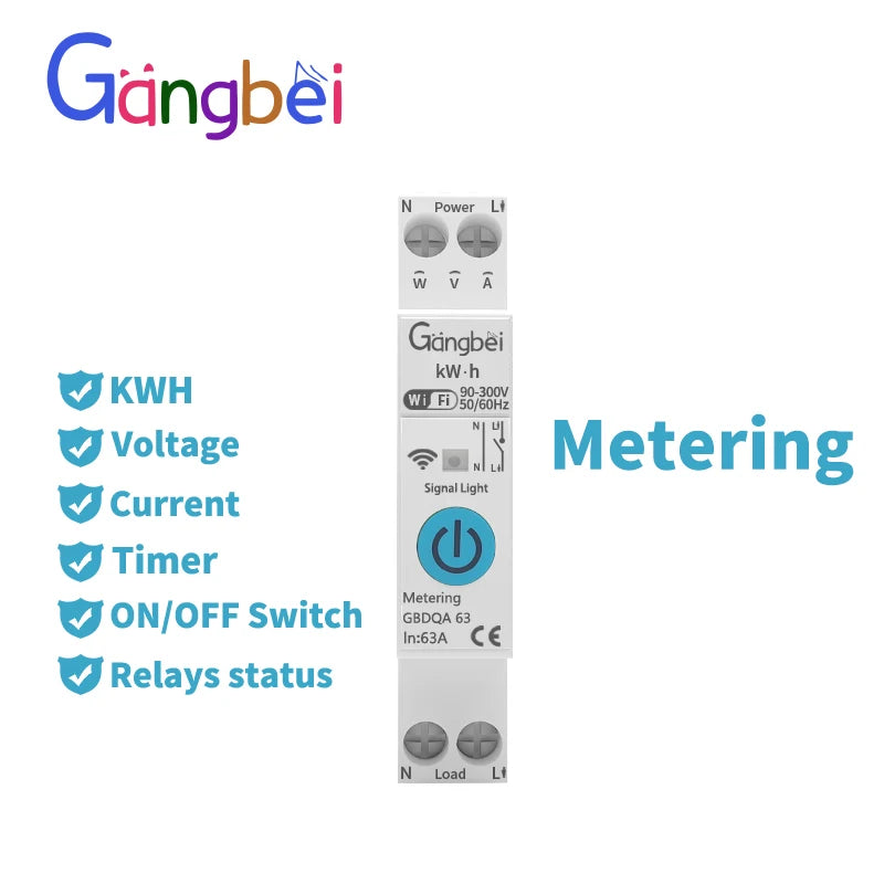 TUYA WIFI Smart Circuit Breaker With Metering 63A Wireless Remote Control Switch by APP Voltage Kwh Meter Time Relay Loop Timing