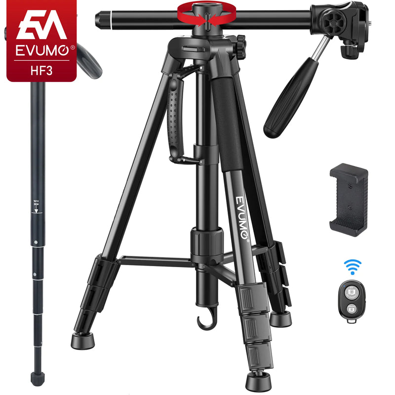 Professional Horizontal Tripod for Camera Mobile Phone Monopod 360-Degree Rotatable Center Column Lightweight Travel Dslr Tripod