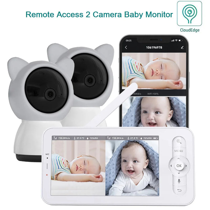 WOUWON For Twins Baby Monitor Babyphone Video Wifi Baby Camera HD 5 Inch LCD Two Way Talk PTZ Lullabies For Baby Gift