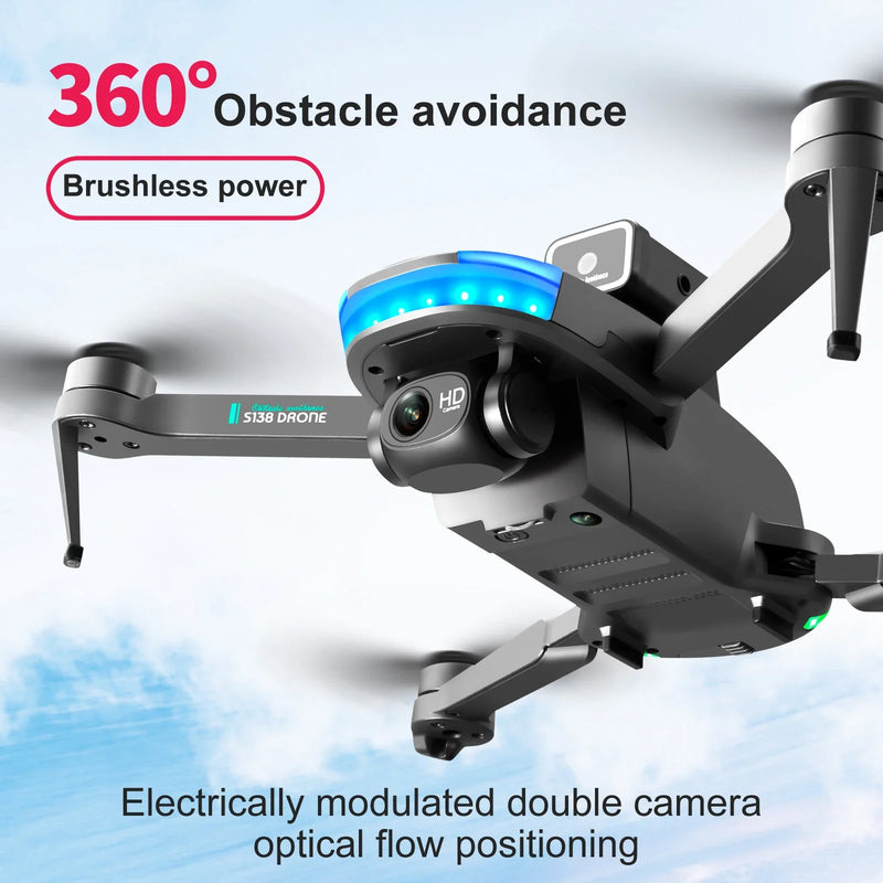 S138 Drone 4K Dual Camera Wide Angle Obstacle Avoidance Optical Flow Positioning Brushless RC Drone  Foldable Quadcopter BoyToy