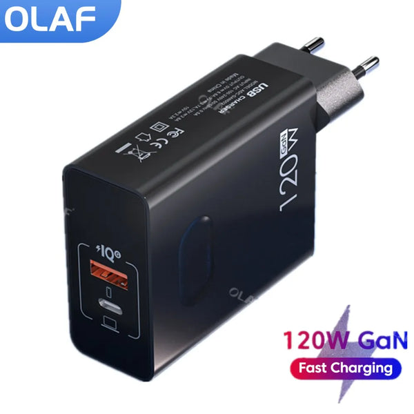 120W GaN USB Charger PD65W Quick Charge 3.0 Type C Charger Fast Charging Charger Adapter For iPhone Xiaomi Samsung Mobile Phone
