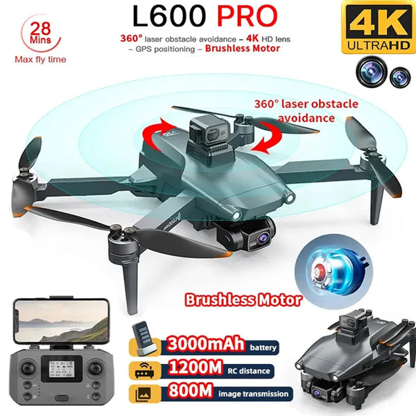 L600 Pro GPS Drone 4k Professional HD Dual Camera Obstacle Avoidance 5G Wifi RC Distance 3KM Brushless Motor Foldable Quadcopter