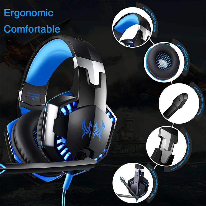 KOTION EACH G2000 Gaming Headset Deep Bass Stereo Wired Computer LED Illuminated Headphone with microphone for PS4 XBOX PC Gamer