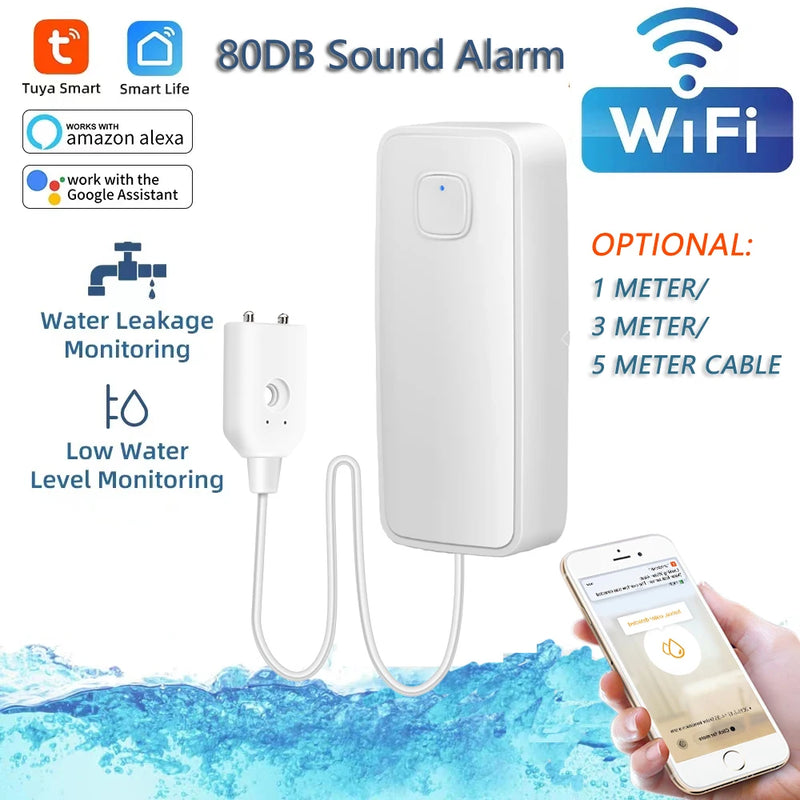 Tuya WiFi Smart Water Leak Sensor Water Overflow Level Detector Security Sound Alarm System Flood Leakage Sensor Remote Monitor